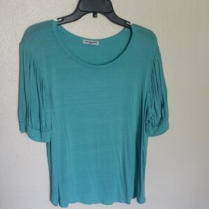 A New Day Teal Blouse with Pleated Sleeves